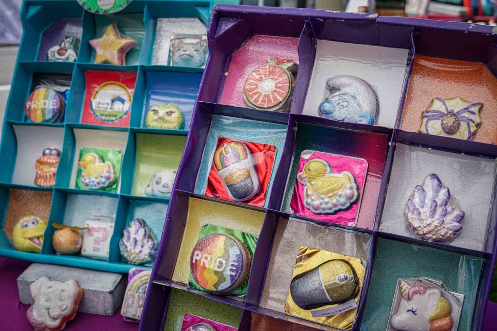 Colorful bath bombs at a farmers market