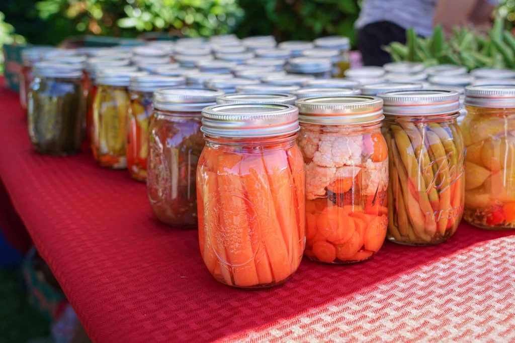 Close up of pickled vegetables at a farmers market