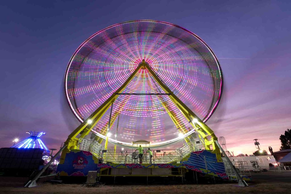 Ferris wheel at sunset at the Oregon State Fair.